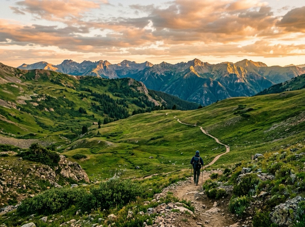 A high-country trail beneath a mountain ridge
